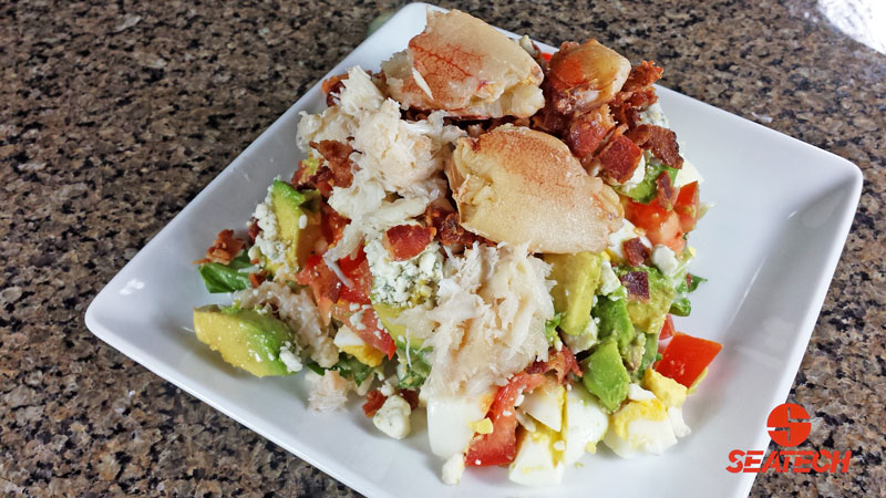 A photograph of a Chilean crab COBB salad.