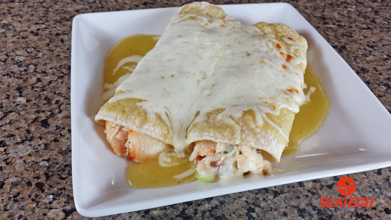 A photograph of Chilean crab meat enchiladas.