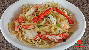 A photograph of Chilean king crab linguine.