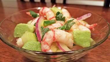 Seatech Chilean shrimp meat, avocado, red onion, cucumber, cilantro, lime juice and jalapeno. www.seatechcorp.com