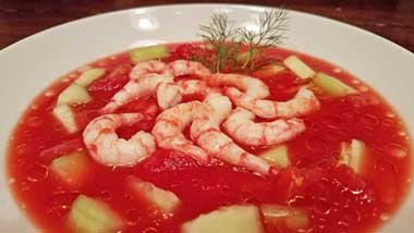 Chilean Shrimp Gazpacho Seatech Chilean shrimp, tomatoes, cucumbers, onion, tomato juice, clam juice vinegar, lemon juice, basil, olive oil. www.seatechcorp.com