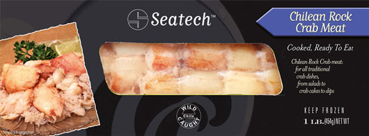 Seatech Chilean rock crab meat retail pack.