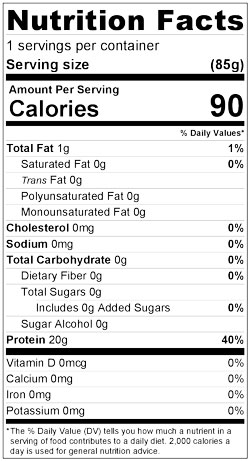 Nutrition facts for Paiche